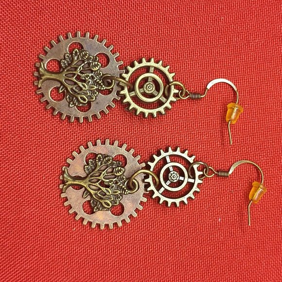 Dangling Gear Earrings Tree of Life Bronze - Picture 8 of 9